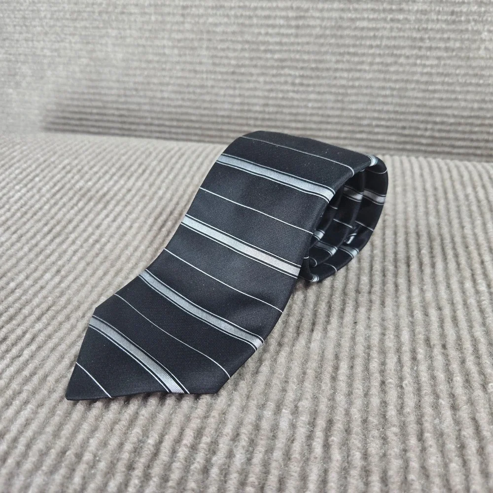 Murano Mens OS Black Silver Striped Silk Necktie